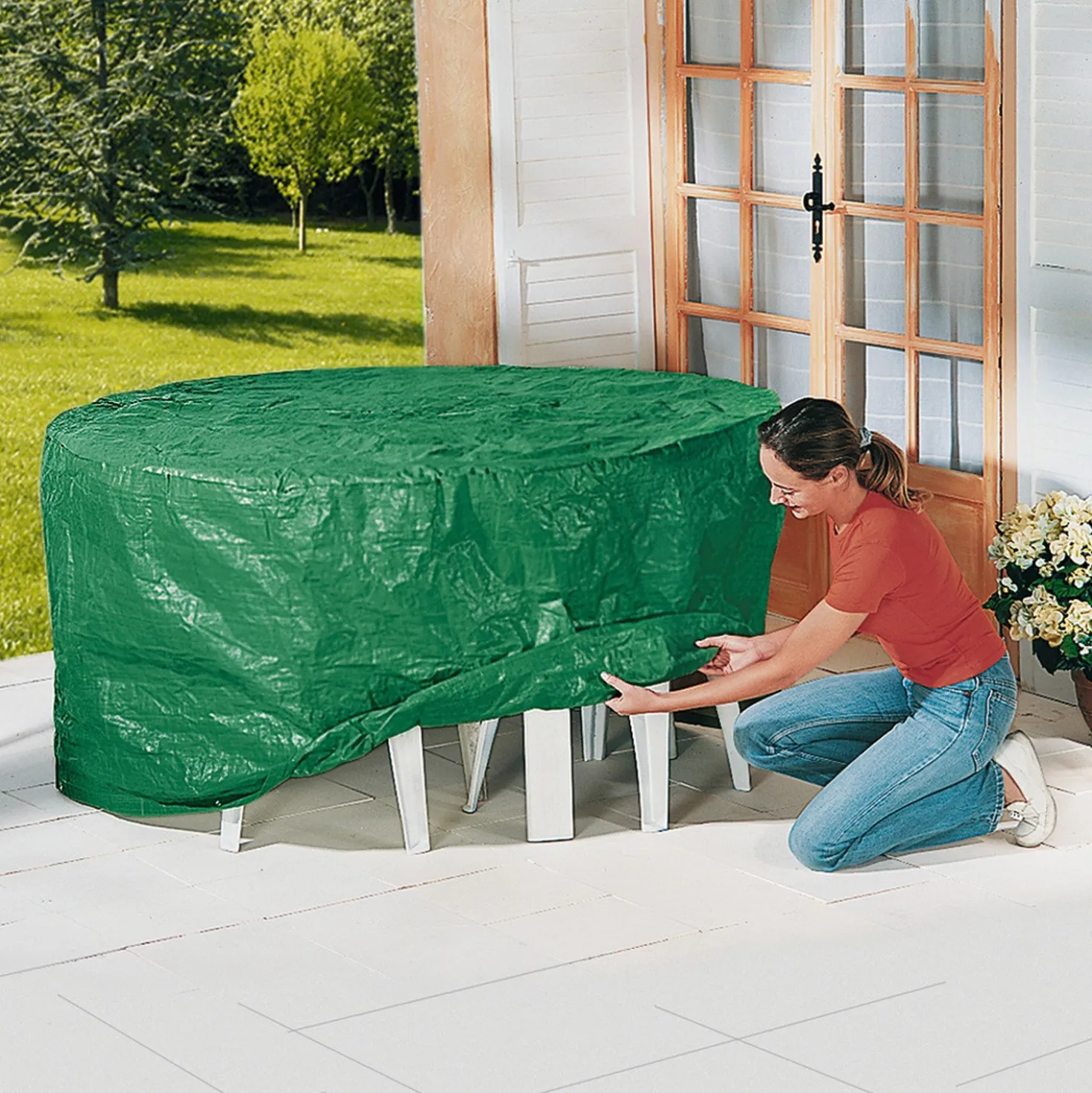Abdeckhaube für Tisch + 4 Gartenstühle