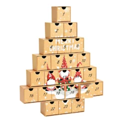 Adventskalender Tannenbaum "Merry Christmas" mit Wichteln aus Pappe