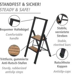 Alu-Design Klapptrittleiter 2-stufig Schwarz WENKO