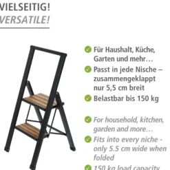 Alu-Design Klapptrittleiter 2-stufig Schwarz WENKO