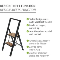 Alu-Design Klapptrittleiter 2-stufig Schwarz WENKO