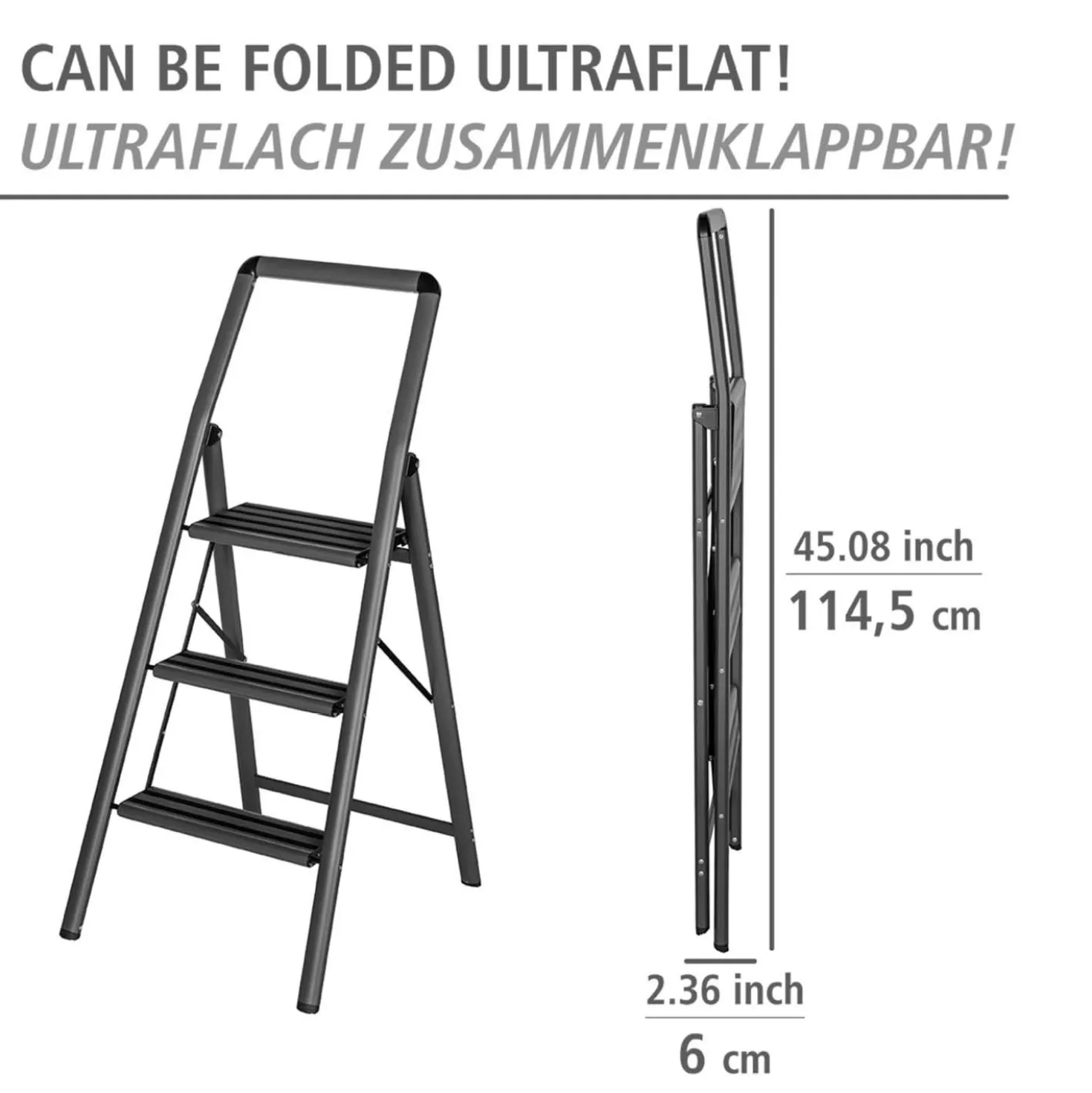 Alu-Klapptrittleiter Compact 3-stufig Schwarz WENKO