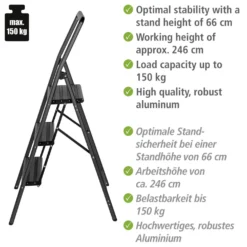 Alu-Klapptrittleiter Compact 3-stufig Schwarz WENKO