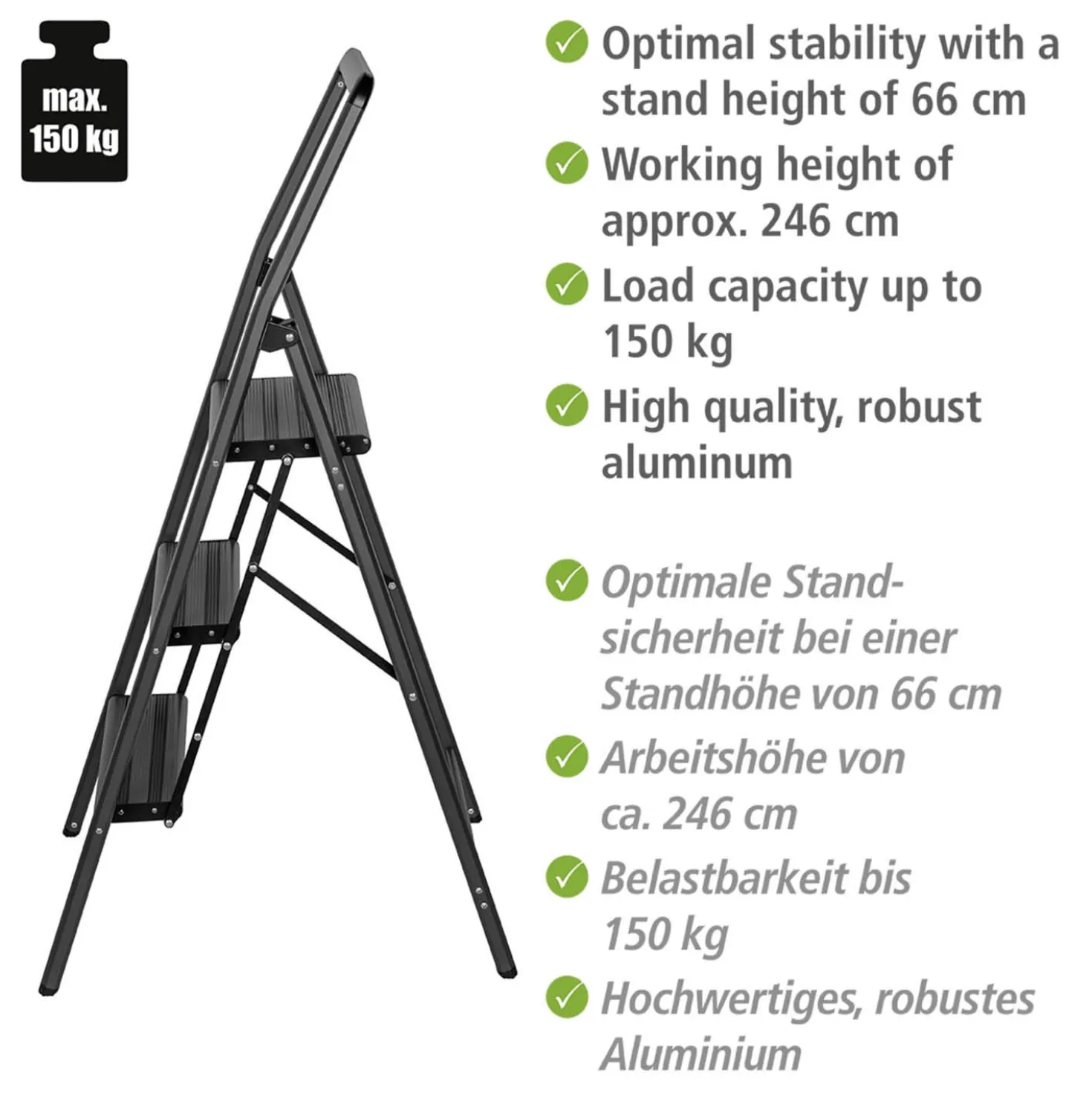 Alu-Klapptrittleiter Compact 3-stufig Schwarz WENKO