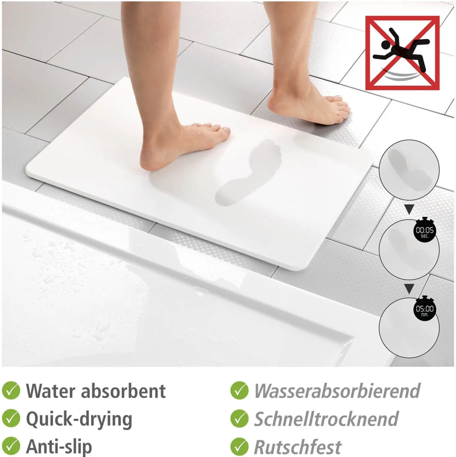 Badematte Simi weiß aus Diatomit WENKO