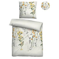 biberna Baumwoll-Satin Bettwäsche Blumen perlmutt, 1x 135x200 cm + 1x 80x80 cm