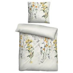 biberna Baumwoll-Satin Bettwäsche Blumen perlmutt, 1x 135x200 cm + 1x 80x80 cm