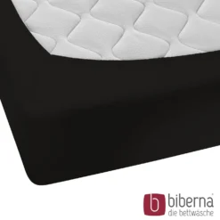 biberna Feinjersey-Spannbetttuch schwarz, 1x 180x200 cm - 200x200 cm