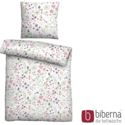 biberna Linon-Bettwäsche FLOWERPOWER weiß, 135x200 cm + 80x80 cm