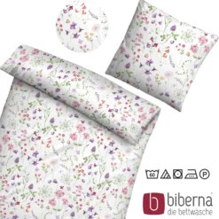 biberna Linon-Bettwäsche FLOWERPOWER weiß, 135x200 cm + 80x80 cm