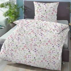 biberna Linon-Bettwäsche FLOWERPOWER weiß, 135x200 cm + 80x80 cm