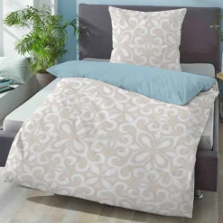 biberna Linon-Bettwäsche ORNAMENT kitt, 155x220 cm + 80x80 cm