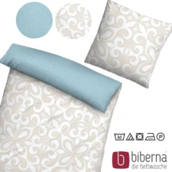biberna Linon-Bettwäsche ORNAMENT kitt, 155x220 cm + 80x80 cm