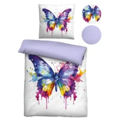 biberna Linon-Bettwäsche SCHMETTERLING bunt, 1x 155x220 cm + 1x 80x80 cm