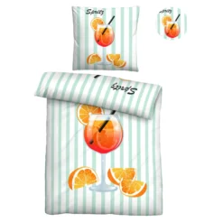 biberna Linon Bettwäsche Spritz mint, 1x 135x200 cm + 1x 80x80 cm