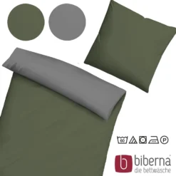 biberna Linon-Bettwäsche UNI fichte, 155x220 cm + 80x80 cm