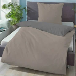 biberna Linon-Bettwäsche UNI taupe, 135x200 cm + 80x80 cm