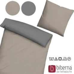 biberna Linon-Bettwäsche UNI taupe, 135x200 cm + 80x80 cm