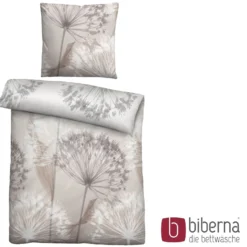biberna Mako-Satin Bettwäsche PUSTEBLUME basalt, 135x200 cm + 80x80 cm