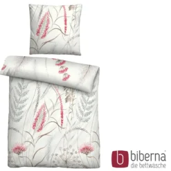 biberna Mako-Satin Bettwäsche GRÄSER rubin, 135x200 cm + 80x80 cm