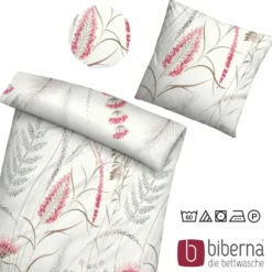 biberna Mako-Satin Bettwäsche GRÄSER rubin, 135x200 cm + 80x80 cm