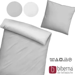 biberna Mako-Satin Bettwäsche FEINE STREIFEN sturmgrau, 135x200 cm + 80x80 cm