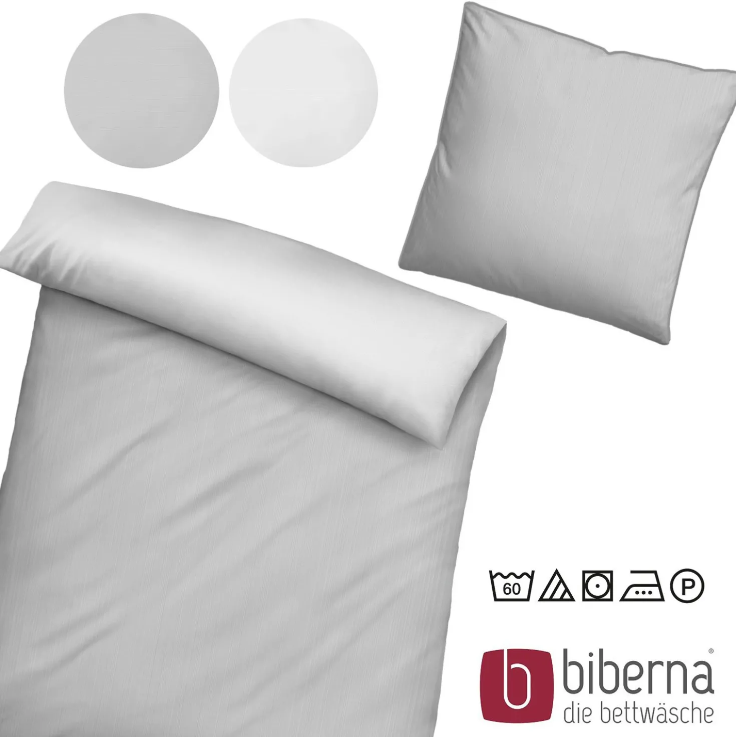 biberna Mako-Satin Bettwäsche FEINE STREIFEN sturmgrau, 135x200 cm + 80x80 cm