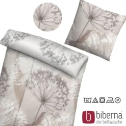 biberna Mako-Satin Bettwäsche PUSTEBLUME basalt, 155x200 cm + 80x80 cm
