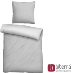 biberna Mako-Satin Bettwäsche FEINE STREIFEN sturmgrau, 155x200 cm + 80x80 cm