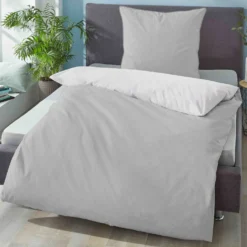 biberna Mako-Satin Bettwäsche FEINE STREIFEN sturmgrau, 155x220 cm + 80x80 cm