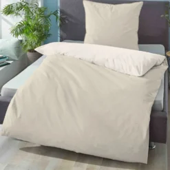 biberna Mako-Satin Bettwäsche FEINE STREIFEN natur, 155x220 cm + 80x80 cm