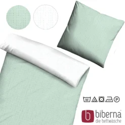 biberna Mako-Satin Bettwäsche PUNKTE - MIX & MATCH mint, 155x200 cm + 80x80 cm