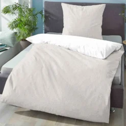 biberna Mako-Satin Bettwäsche PUNKTE - MIX & MATCH taupe, 155x220 cm + 80x80 cm