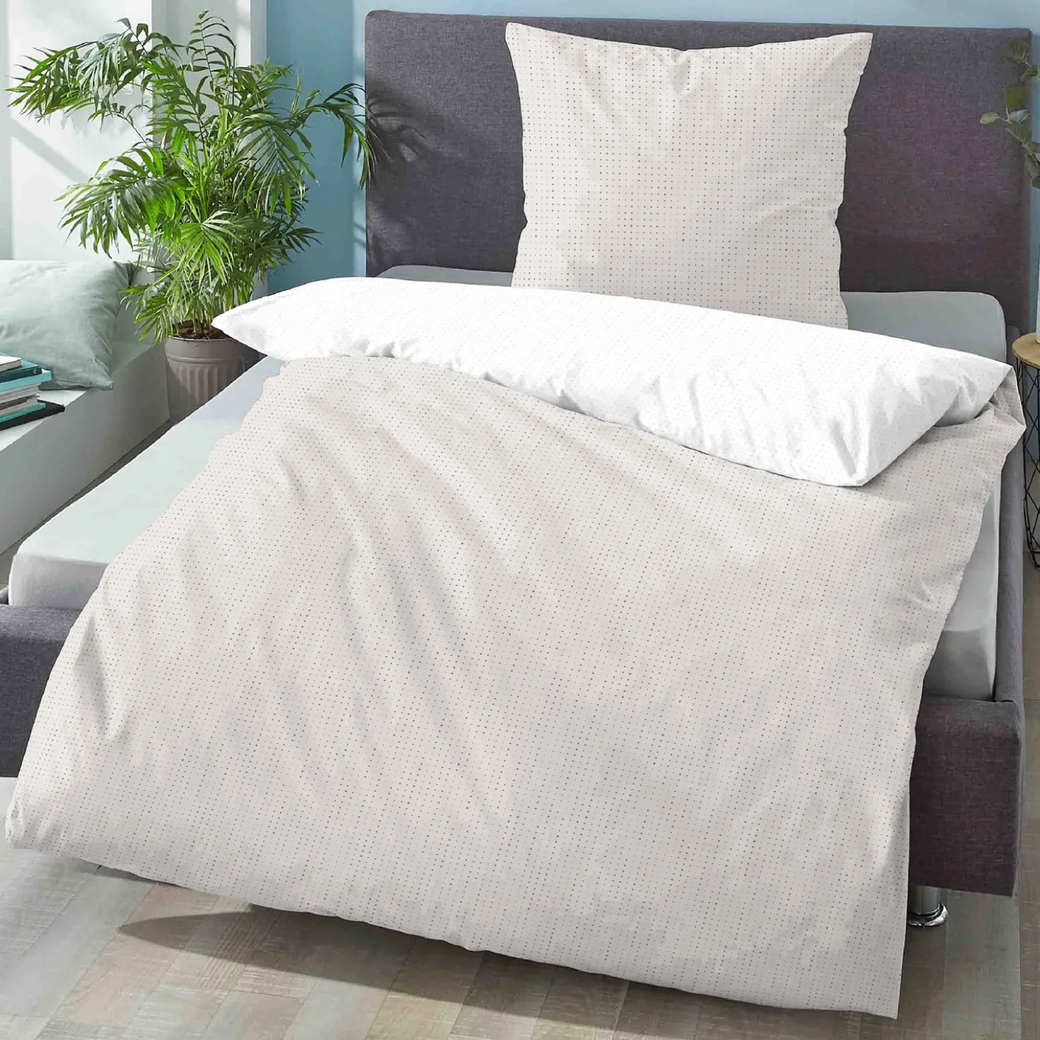 biberna Mako-Satin Bettwäsche PUNKTE - MIX & MATCH taupe, 155x220 cm + 80x80 cm