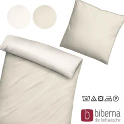 biberna Mako-Satin Bettwäsche FEINE STREIFEN natur, 135x200 cm + 80x80 cm