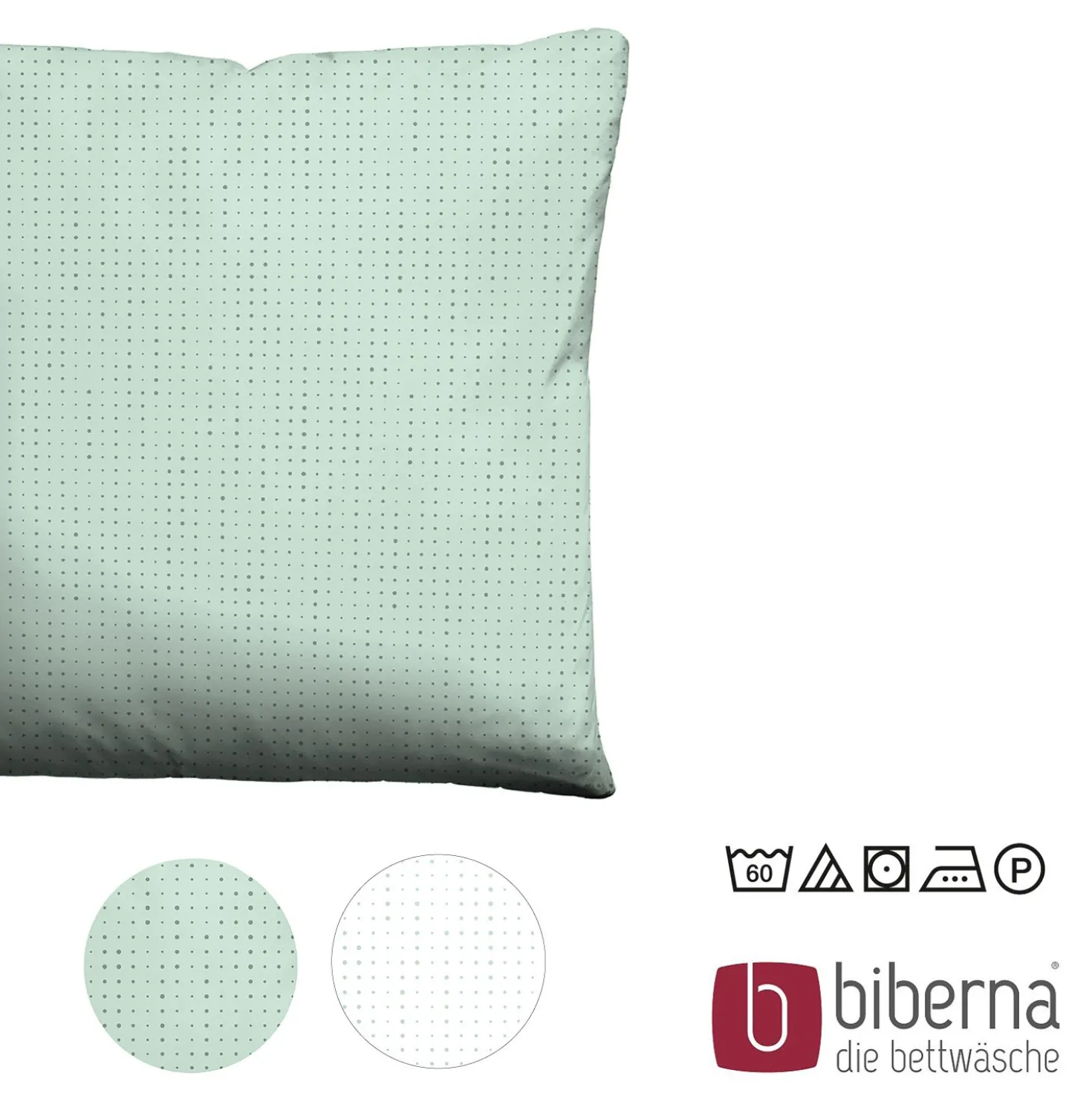biberna Mako-Satin Kopfkissenbezug PUNKTE - MIX & MATCH mint, 40x40 cm