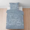 biberna Melange-Flanell Bettwäsche Lokomotive blau, 100x135 cm + 40x60 cm