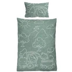 biberna Melange-Flanell Bettwäsche Lokomotive fichte, 100x135 cm + 40x60 cm