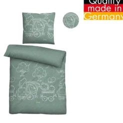 biberna Melange-Flanell Bettwäsche Lokomotive fichte, 100x135 cm + 40x60 cm