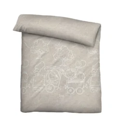 biberna Melange-Flanell Bettwäsche Lokomotive kitt, 100x135 cm + 40x60 cm
