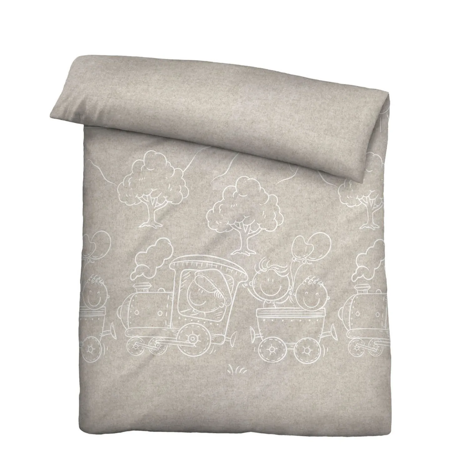 biberna Melange-Flanell Bettwäsche Lokomotive kitt, 100x135 cm + 40x60 cm