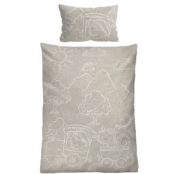 biberna Melange-Flanell Bettwäsche Lokomotive kitt, 100x135 cm + 40x60 cm
