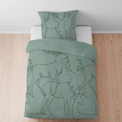 biberna Melange-Flanell Bettwäsche Hirsch fichte, 1x 135x200 cm + 1x 80x80 cm