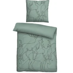 biberna Melange-Flanell Bettwäsche Hirsch fichte, 1x 135x200 cm + 1x 80x80 cm