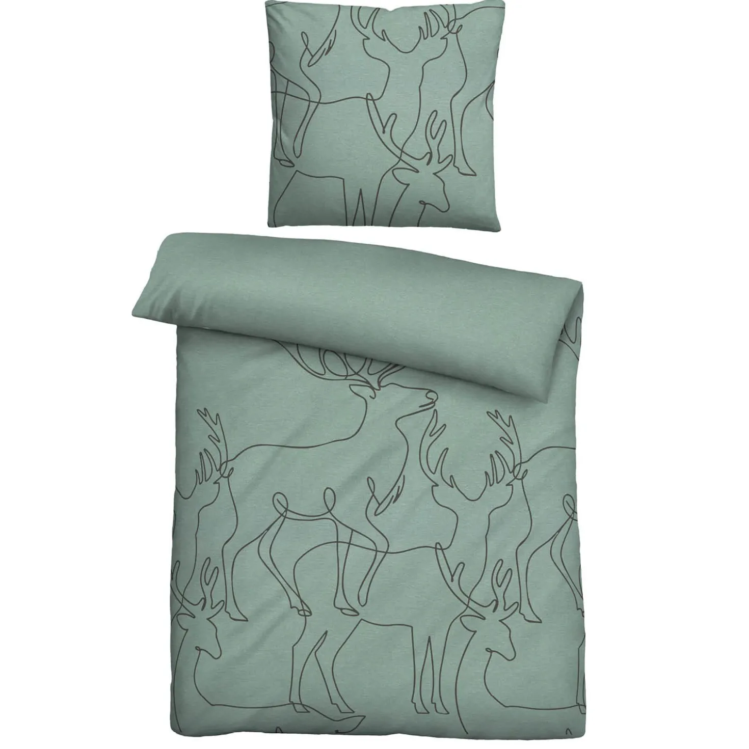biberna Melange-Flanell Bettwäsche Hirsch fichte, 1x 135x200 cm + 1x 80x80 cm