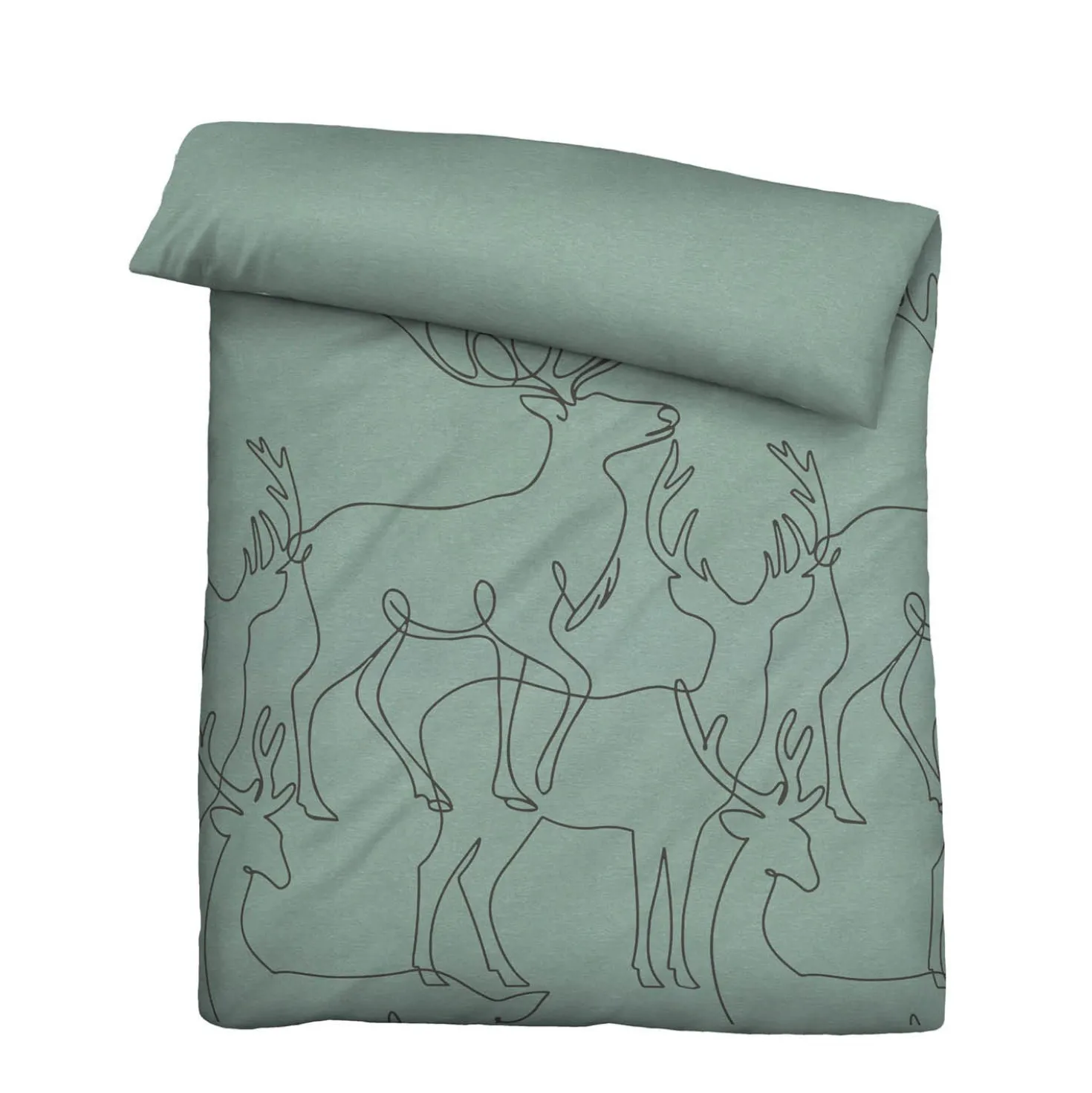 biberna Melange-Flanell Bettwäsche Hirsch fichte, 1x 135x200 cm + 1x 80x80 cm