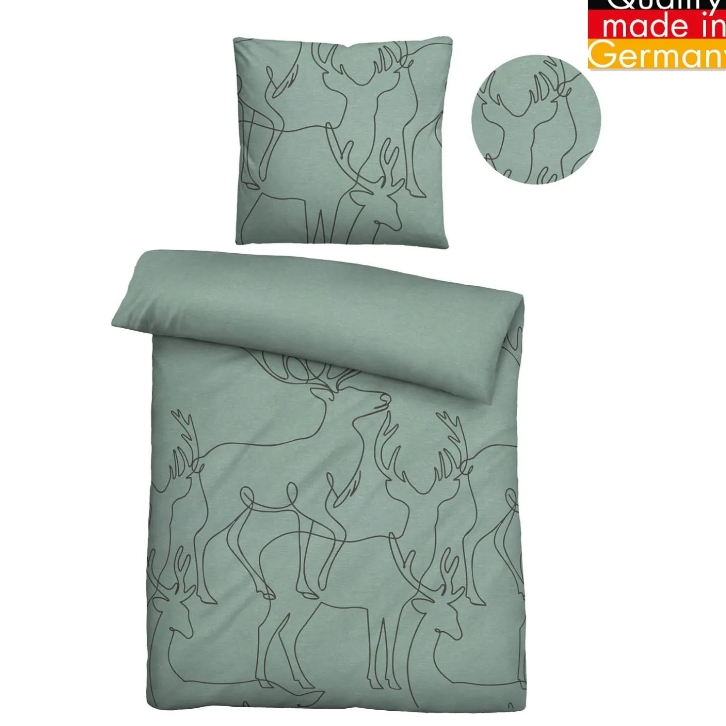 biberna Melange-Flanell Bettwäsche Hirsch fichte, 1x 135x200 cm + 1x 80x80 cm