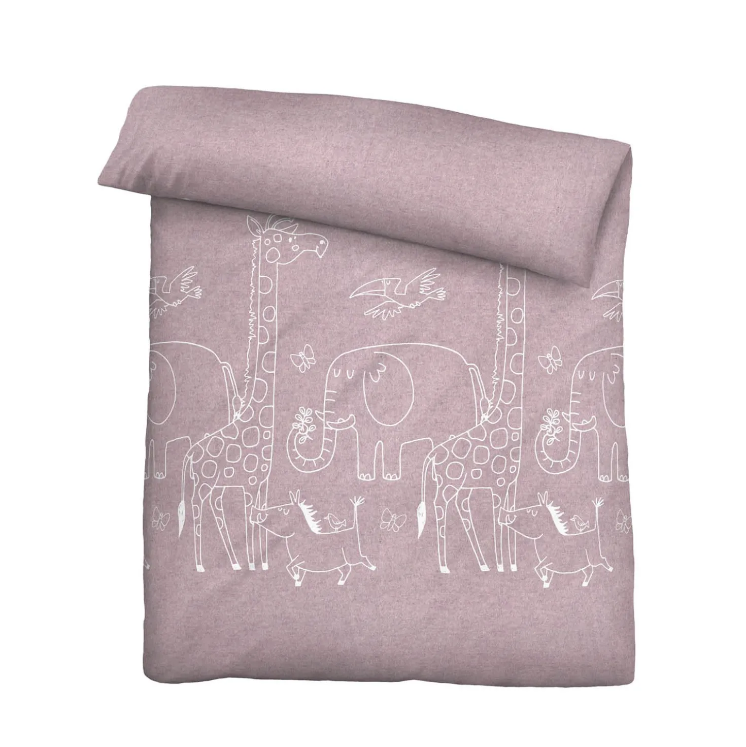biberna Melange-Flanell Bettwäsche Tiere brombeer, 1x 135x200 cm + 1x 80x80 cm