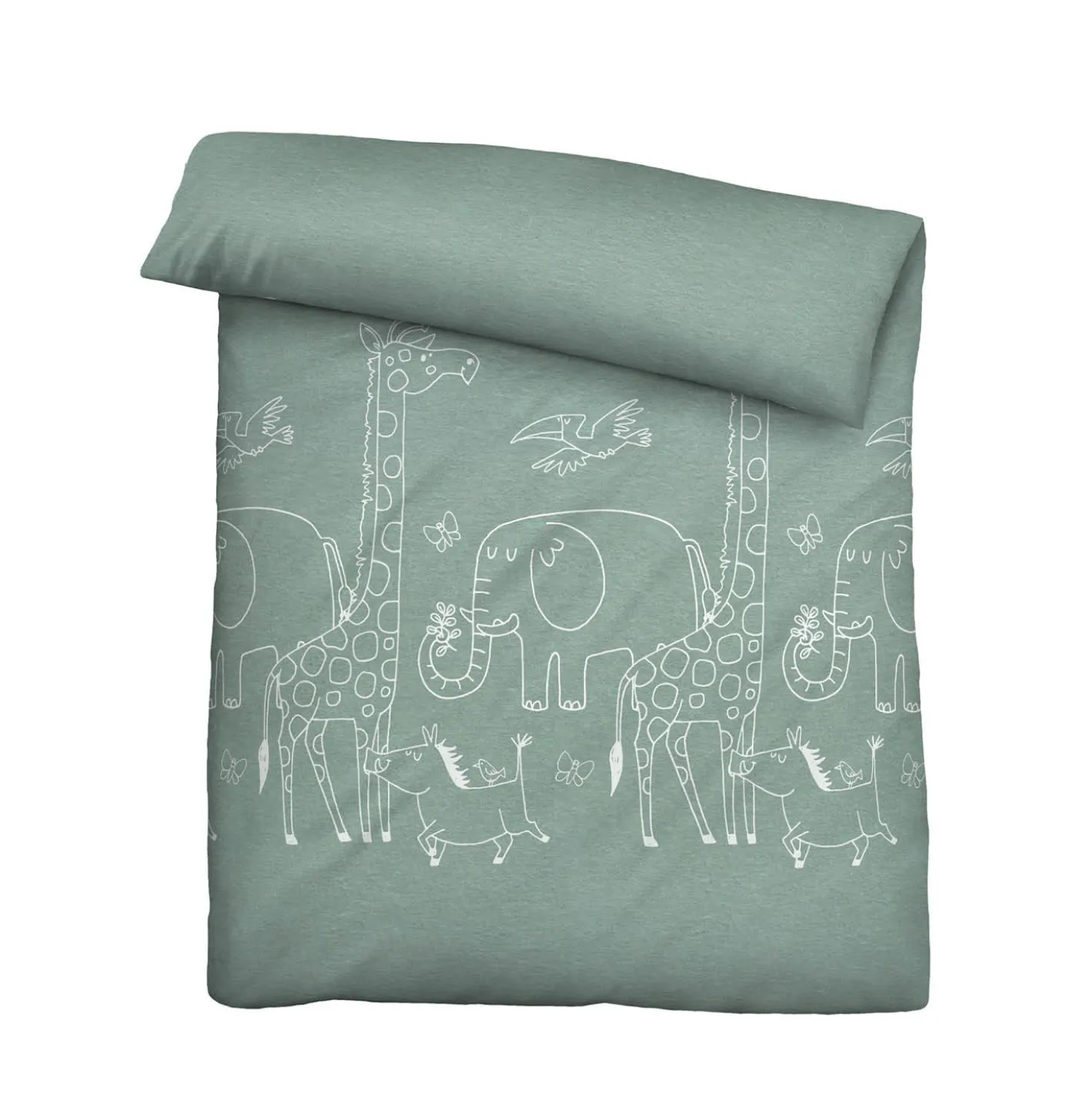 biberna Melange-Flanell Bettwäsche Tiere fichte, 1x 135x200 cm + 1x 80x80 cm