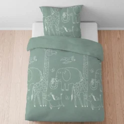 biberna Melange-Flanell Bettwäsche Tiere fichte, 1x 135x200 cm + 1x 80x80 cm